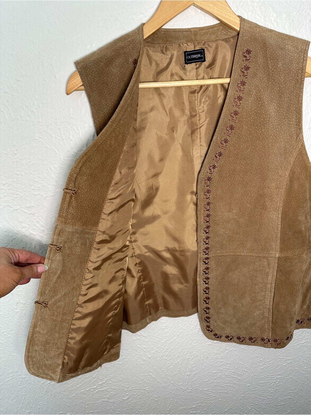 Outbrook Suede Vest Womens Large Tan Leather Embroidered Western Boho Vintage - Picture 5 of 8